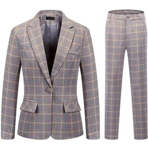 ASOS extra long brown Plaid Blazer Pants career business suit set